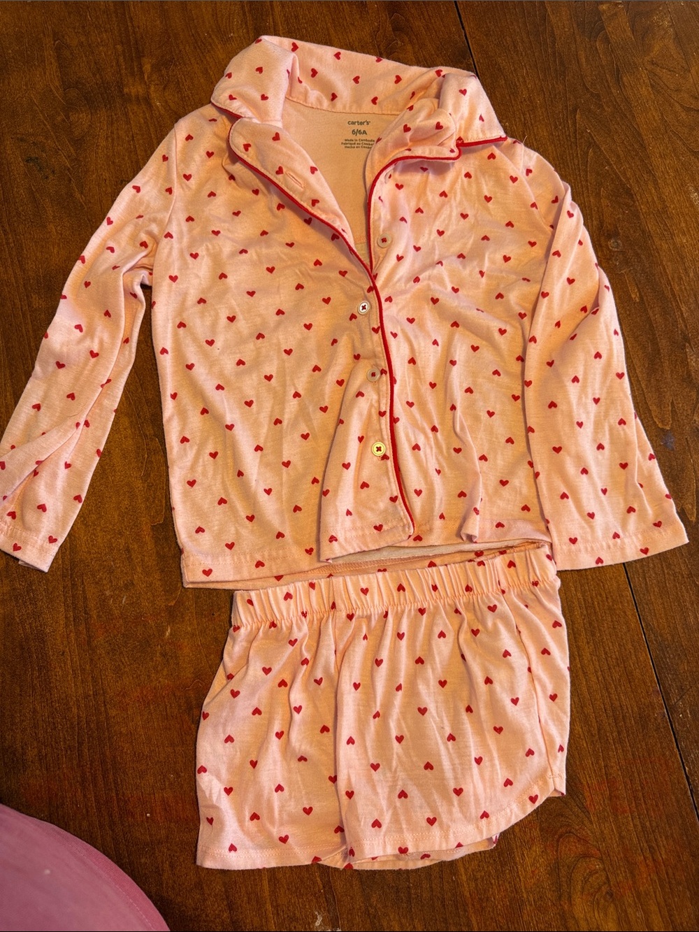 Carter's Pink Pajama Set with Red Heart Print